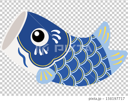 跳ねるかわいい鯉のぼりの単品イラスト（青） 138197717