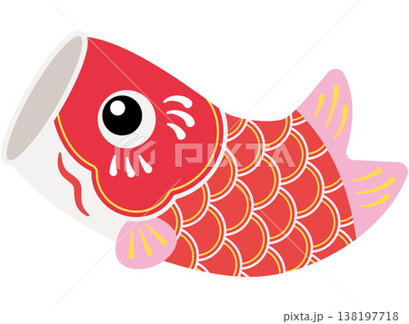 跳ねるかわいい鯉のぼりの単品イラスト（赤） 138197718