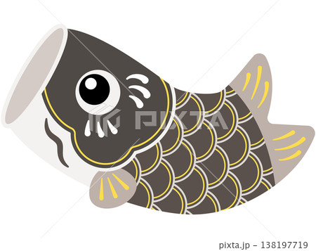 跳ねるかわいい鯉のぼりの単品イラスト（黒） 138197719