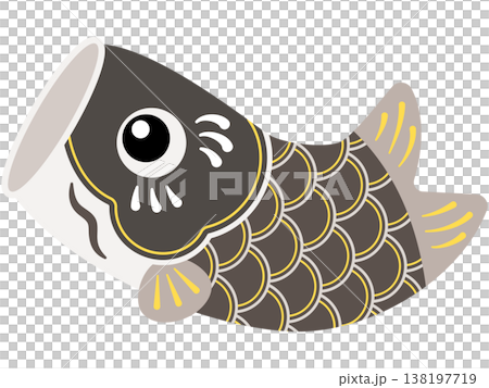 跳ねるかわいい鯉のぼりの単品イラスト（黒） 138197719