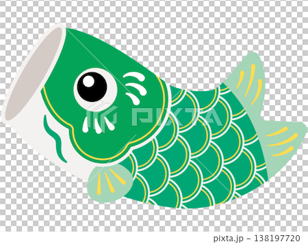 A single illustration of a cute, bouncing carp streamer (green). A single illustration of a cute, bouncing carp streamer (green). 138197720