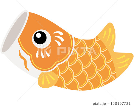 跳ねるかわいい鯉のぼりの単品イラスト（オレンジ） 138197721