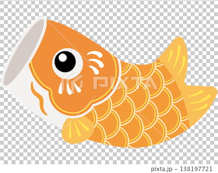跳ねるかわいい鯉のぼりの単品イラスト（オレンジ） 138197721