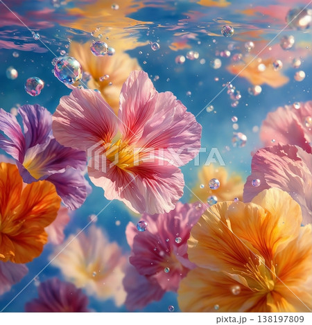 watercolor painting of leaf and flowers pattern 138197809