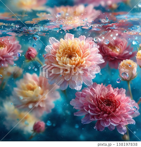 watercolor painting of leaf and flowers pattern 138197838