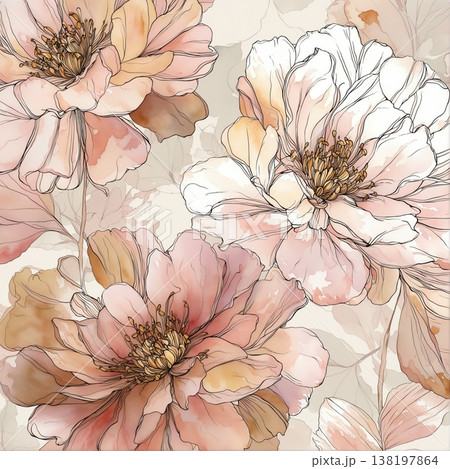 watercolor painting of leaf and flowers pattern watercolor painting of leaf and flowers pattern 138197864
