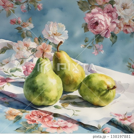 watercolor painting of leaf and flowers pattern watercolor painting of leaf and flowers pattern 138197881