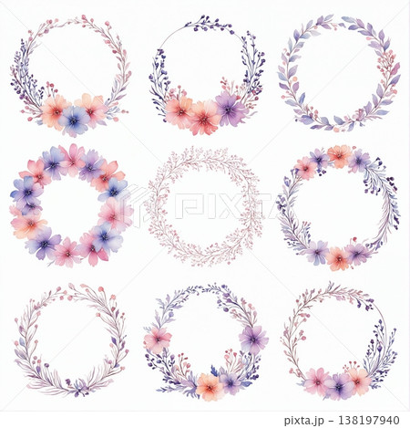 watercolor painting of leaf and flowers pattern watercolor painting of leaf and flowers pattern 138197940