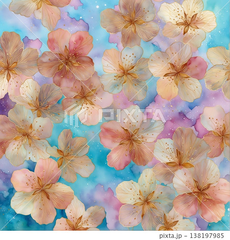 watercolor painting of leaf and flowers pattern watercolor painting of leaf and flowers pattern 138197985