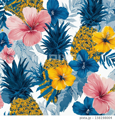 watercolor painting of leaf and flowers pattern watercolor painting of leaf and flowers pattern 138198004