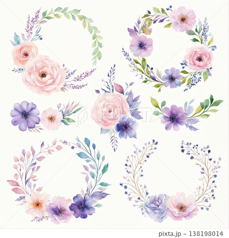 watercolor painting of leaf and flowers pattern watercolor painting of leaf and flowers pattern 138198014