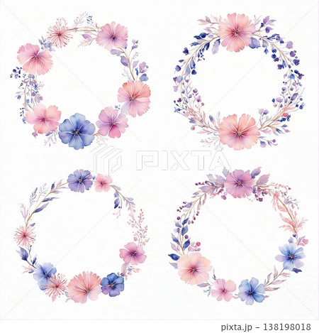 watercolor painting of leaf and flowers pattern 138198018