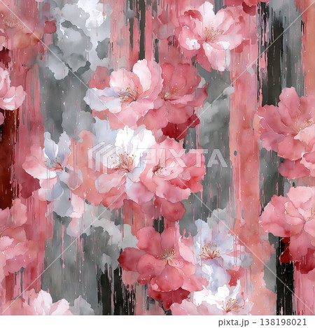 watercolor painting of leaf and flowers pattern watercolor painting of leaf and flowers pattern 138198021
