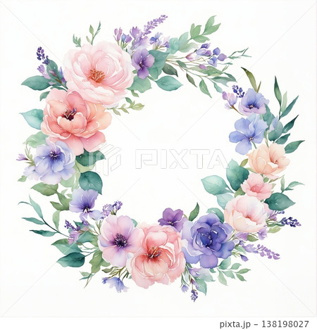 watercolor painting of leaf and flowers pattern watercolor painting of leaf and flowers pattern 138198027