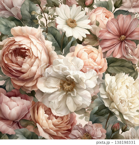 vintage seamless pattern with watercolor flowers 138198331