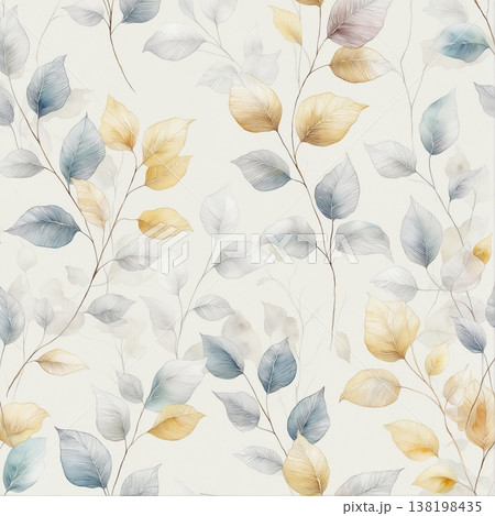 watercolor painting of leaves and flower pattern 138198435