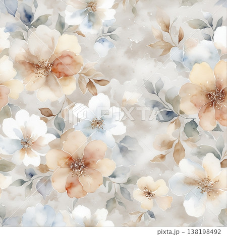 watercolor painting of leaves and flower pattern watercolor painting of leaves and flower pattern 138198492
