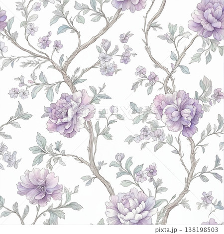 watercolor painting of leaves and flower pattern 138198503