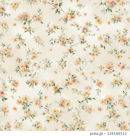 watercolor painting of leaves and flower pattern 138198511