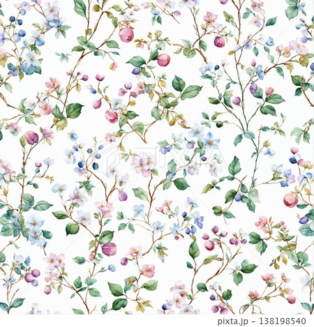 watercolor painting of leaf and flowers pattern watercolor painting of leaf and flowers pattern 138198540