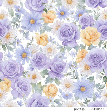 watercolor painting of leaf and flowers pattern watercolor painting of leaf and flowers pattern 138198543