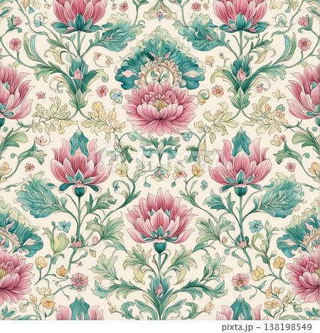 watercolor painting of leaf and flowers pattern watercolor painting of leaf and flowers pattern 138198549