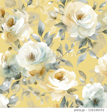 watercolor painting of leaf and flowers pattern watercolor painting of leaf and flowers pattern 138198552