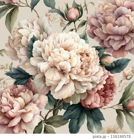 watercolor painting of leaf and flowers pattern 138198578