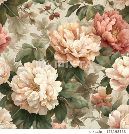 watercolor painting of leaf and flowers pattern watercolor painting of leaf and flowers pattern 138198588