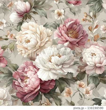 watercolor painting of leaf and flowers pattern 138198590