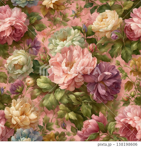 watercolor painting of leaf and flowers pattern 138198606