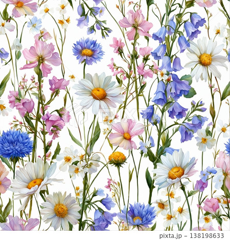 watercolor painting of leaf and flowers pattern 138198633
