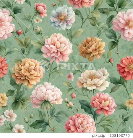 watercolor painting of leaf and flowers pattern watercolor painting of leaf and flowers pattern 138198770