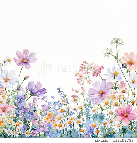 watercolor painting of leaf and flowers pattern watercolor painting of leaf and flowers pattern 138198783