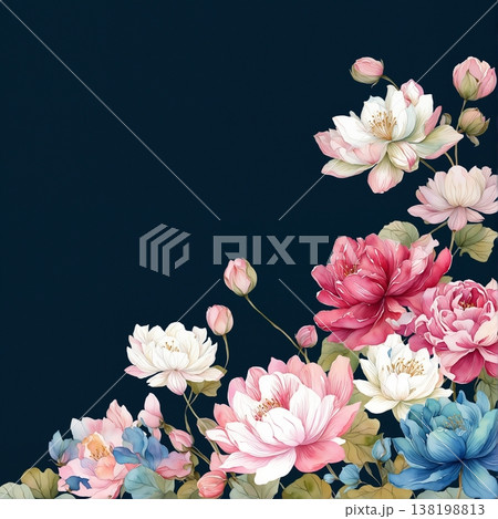 watercolor painting of leaf and flowers pattern 138198813