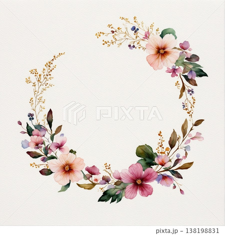 watercolor painting of leaf and flowers pattern 138198831