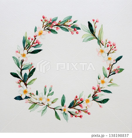 watercolor painting of leaf and flowers pattern 138198837