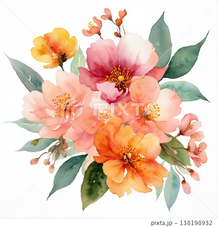 floral invitation card with watercolor flowers floral invitation card with watercolor flowers 138198932