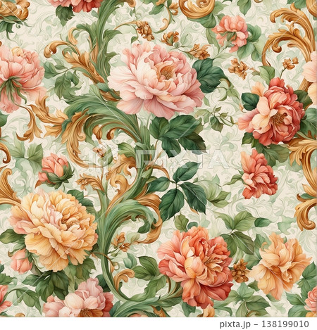 vintage style of tapestry flowers fabric pattern vintage style of tapestry flowers fabric pattern 138199010