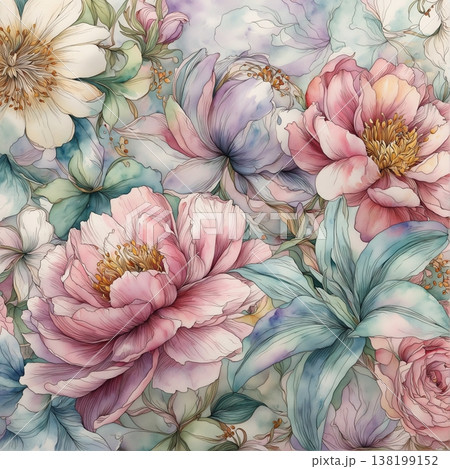 abstract pattern of flower and leaves abstract pattern of flower and leaves 138199152