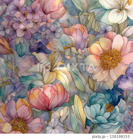 abstract pattern of flower and leaves 138199153