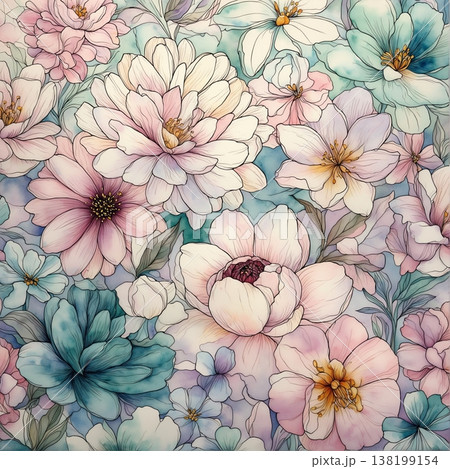 abstract pattern of flower and leaves abstract pattern of flower and leaves 138199154