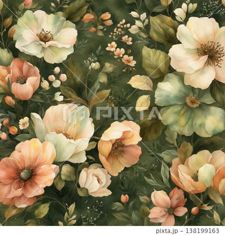 abstract pattern of flower and leaves abstract pattern of flower and leaves 138199163