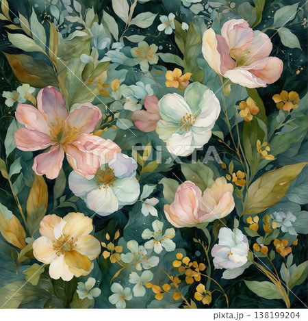 abstract pattern of flower and leaves abstract pattern of flower and leaves 138199204