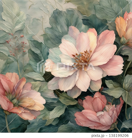 abstract pattern of flower and leaves 138199206