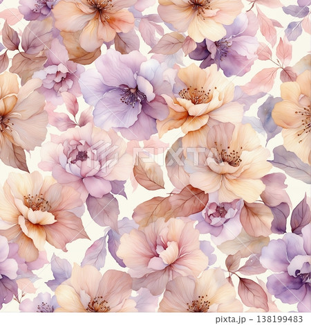 watercolor painting of leaf and flowers pattern watercolor painting of leaf and flowers pattern 138199483