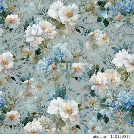 watercolor painting of leaf and flowers pattern watercolor painting of leaf and flowers pattern 138199515