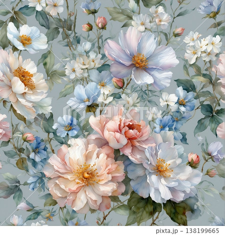 watercolor painting of leaf and flowers pattern watercolor painting of leaf and flowers pattern 138199665