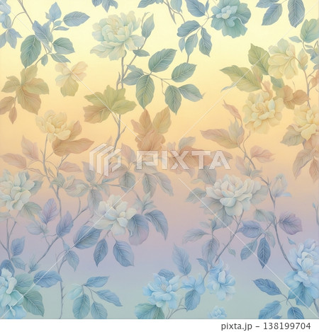 watercolor painting of leaf and flowers pattern 138199704