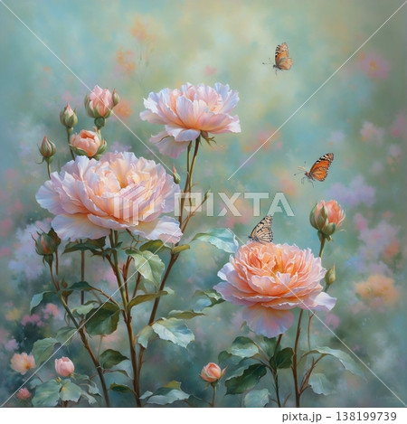 watercolor painting of leaf and flowers pattern watercolor painting of leaf and flowers pattern 138199739